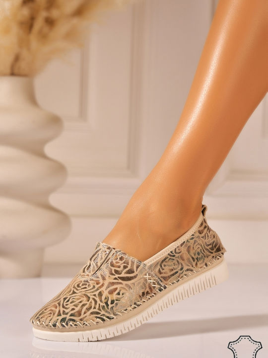 Leder Damen Mokassins in Khaki Farbe