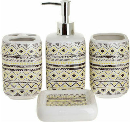 Bathroom Accessory Set Ceramic Yellow 4 Pieces