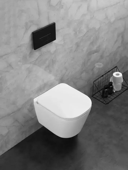 H2O Wall-Mounted Toilet Rimless with Flush with Slim Cover White