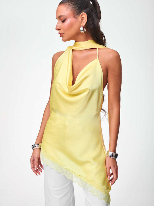 Decoro Women's Blouse Satin with Lace Yellow