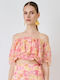 Γυναικείο Crop Top Off-Shoulder Floral Ροζ