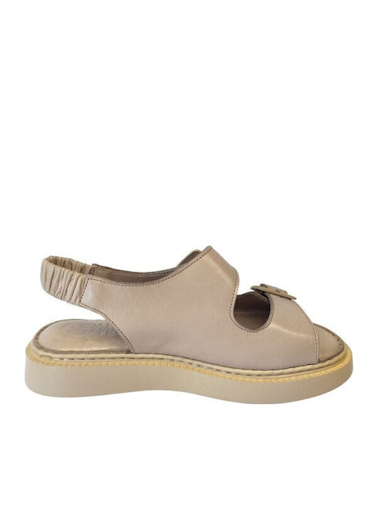 Safe Step Leather Women's Flat Sandals Beige