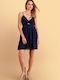 Summer Mini Evening Dress with Lace Blue