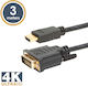 Alista Home Cable DVI-D male - HDMI male 3m Μαύρο GLB_20381