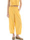 Damen Hochbund Stoff Capri Hosen mit Gummiband in Entspannte Passform Gelbe