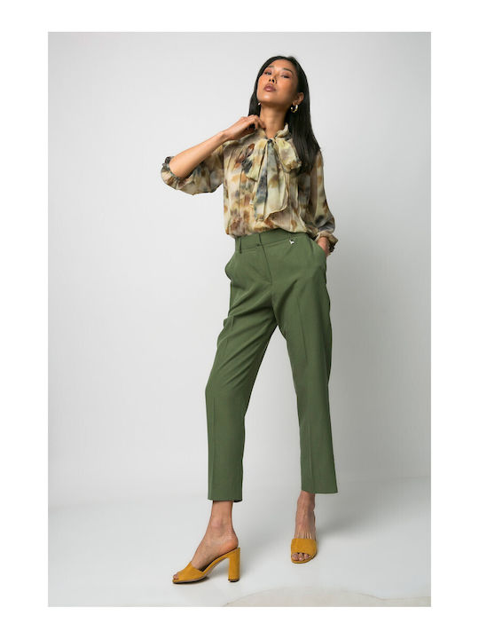 Damen Stoff Capri Hose Khaki