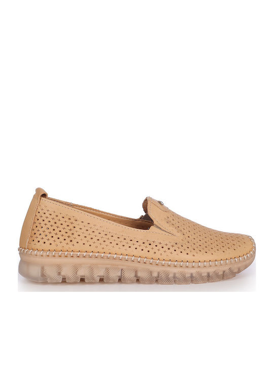 Mago Shoes Дамски Кожени Мокасини в Бежов Цвят