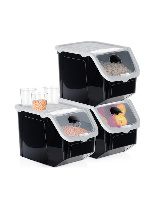 Vilde Set 3 Bucăți Casete Utilizare Generală cu Capac Plastic Negru 12000ml