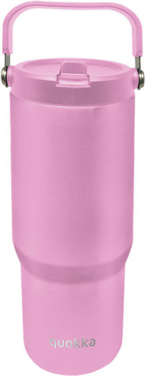 Quokka Handled Tumbler Thermos Stainless Steel BPA Free 860ml Core Blossom Pink with Straw and Handle