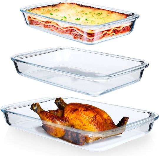 Vilde Vas De Gătit Rezistent La Căldură Rectangular Din Sticlă 3000ml 3 Bucăți