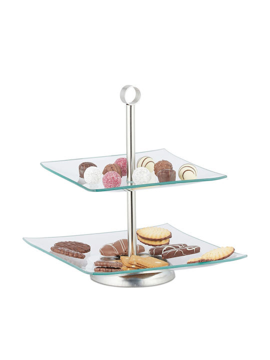 Relaxdays Glass Tiered Appetizer Stand 2 Tiers Gray W28xL24.5xH24.5cm