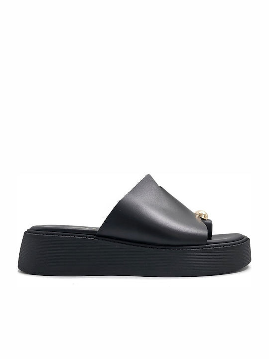 Leather Women's Flat Sandals Flatforms Black