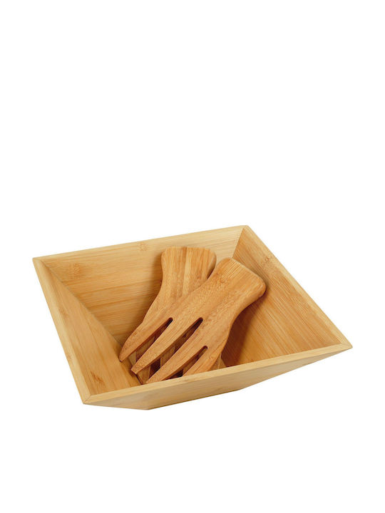 Relaxdays Bol Pentru Salate Cu Linguri Din Lemn Bej 10x28cm