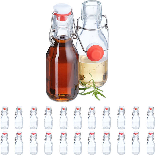 Set 24 Sticle de Sticlă Capace Etanșe 100 Ml Transparente Roșii Albe 14x5cm