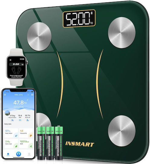 Insmart Smart Cantare De Baie 180kg Cu Analizator De Grăsime Corporală Și Bluetooth Verde