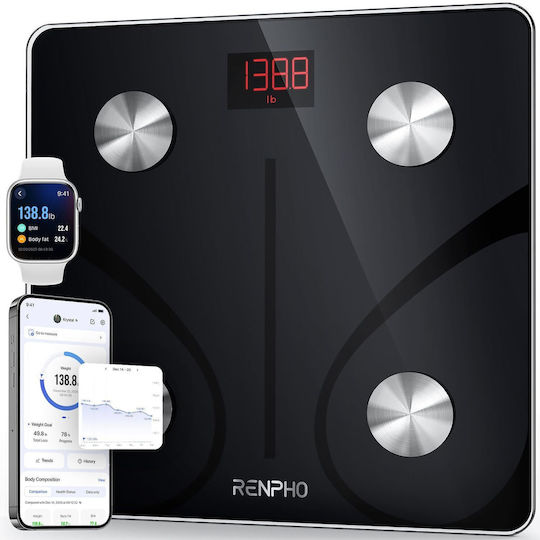 Renpho Smart Ζυγαριά 180kg με Bluetooth Μαύρη