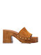 Mules With High Heel In Tabac Brown Colour