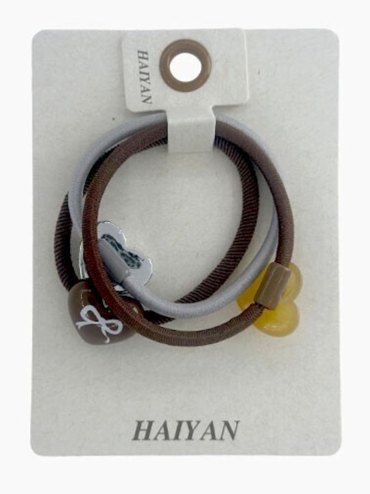Haiyan Hearts Kinder Haargummis & Haarschleifen Set mit Perlen Herzchen 3 Stück Braun-Silber-Gelb