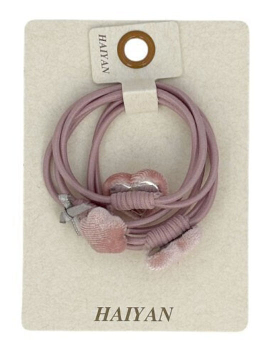 Haiyan Velvet Bändchenhaargummis mit Perlen Herzchen Rosa