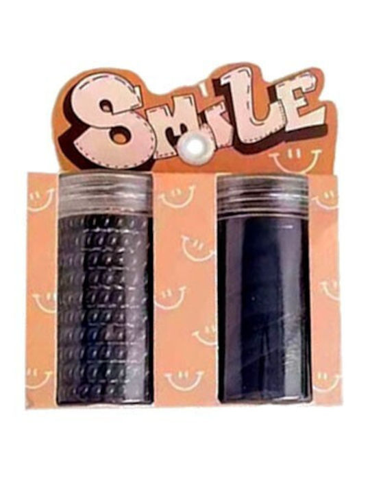 Smile 2 Jars 8 Fabric Hair Ties 10 Plastic Black