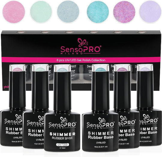 Set 6 Shimmer Rubber Base 10ml Sensopro Milano Radiant Princess
