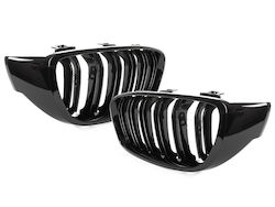 Bmw 4 F32 F33 F36 13-18 Grille Inserts Between Headlights Kidneys Left + Right Set Black Glossy Double Bar