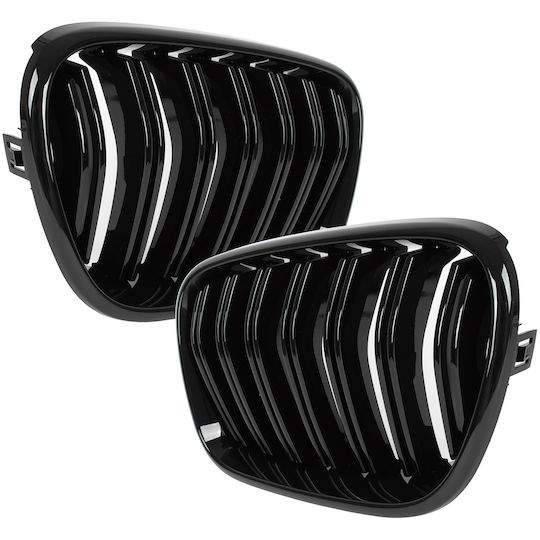 Bmw X3 F25 11-14 Grille Between Headlights Kidneys Left + Right Set Black Glossy Double Bar