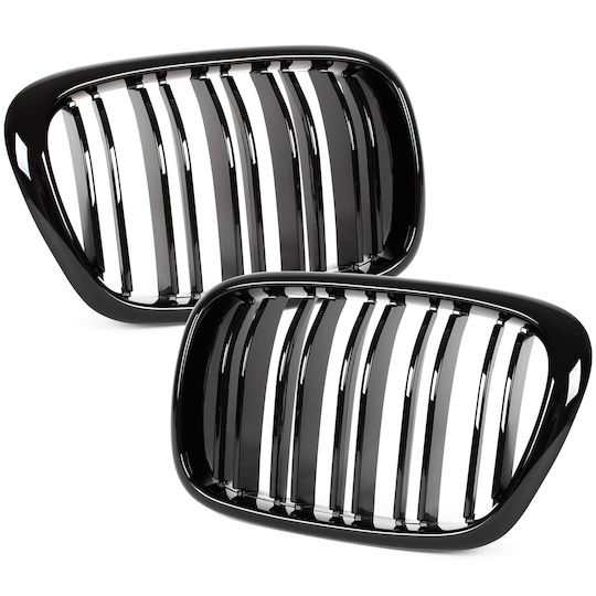 BMW Seria 5 E39 95-03 Sedan Touring Grilă Între Faruri Rinichi Stânga + Dreapta Set Negru Lucios Dublă Bară