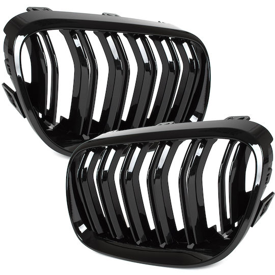 Bmw 3 E92 E93 10-13 Grille Between Headlights Kidneys Left + Right Set Black Glossy Double Bar