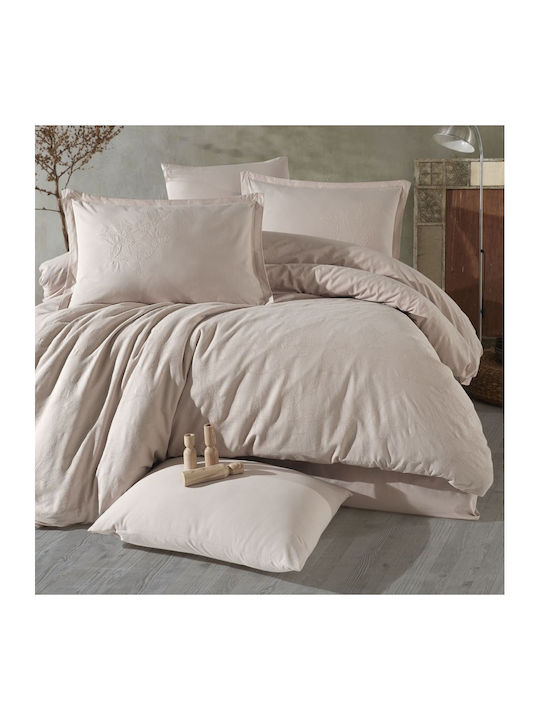 Clasy Home Подредба Пликове За Завивки 100% Памук 200x220см Двойна С 2 Калъфки За Възглавници & 1 Чаршаф Бежов