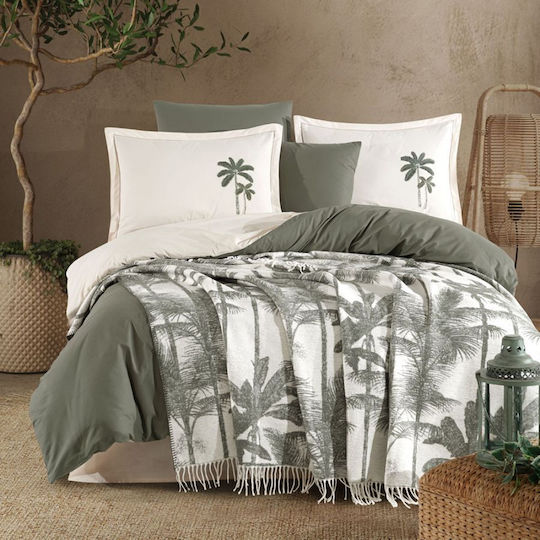 Clasy Home Set Duvet Cover Cotton 200x220cm Double with 4 Pillowcases & 1 Bed Sheet Green