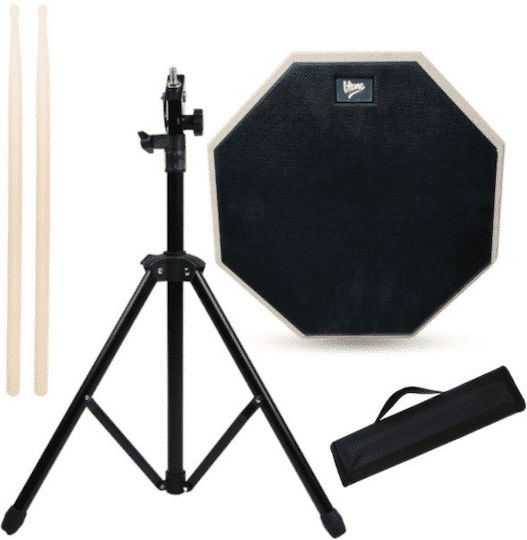 V-tone Pds1 Bk Schwarzes Übungspad Set mit Ständer, Drumsticks und Abdeckung 12"