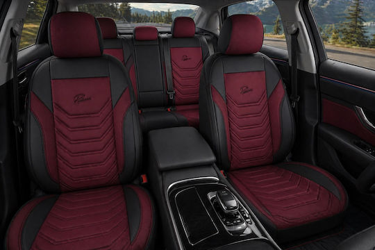 Universal Panda Florida Autositzbezüge Set Polyester Eco Leder Vorne Hinten Schwarze Bordeaux