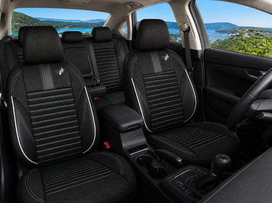 Universal Car Seat Covers Set Panda Detroit Fabric Front Rear Black White Stripe