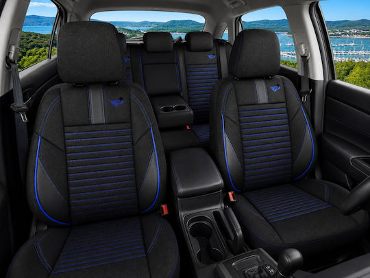 Autositzbezüge Universal Panda Detroit Polyester Vorderes Hinten Schwarz Blau Gestreift