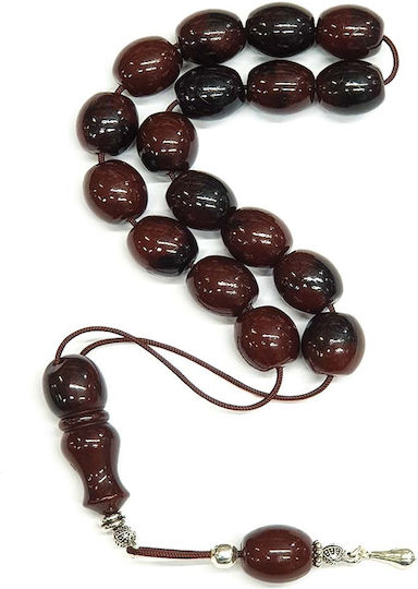 Roloi Komboloi Worry Beads with 17 Beads Made of Resin Length 31cm Brown