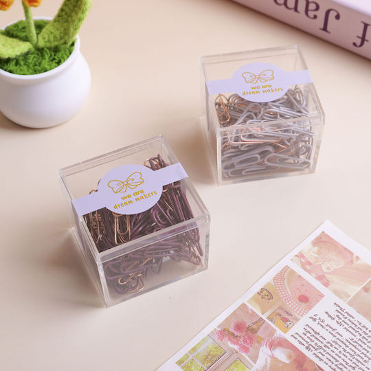 Document Paper Clips Gold Acrylic Square Box 120 Pieces Assorted Colors