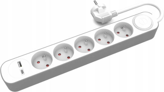 Permanent Extension Cord 5x Switch Usb A Usb C Sockets 1.5m Ps-570ws+usba+usbc/1.5 E W-30003