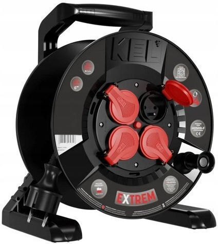 Extreme Line Reel Extension Cord 4 Sockets Switch Ip44 16a H05rr-f 3x1.5 15m Black W-100022