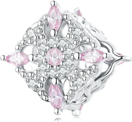 Ασημενιο Charm 925 Flower White Pink Zirgkons