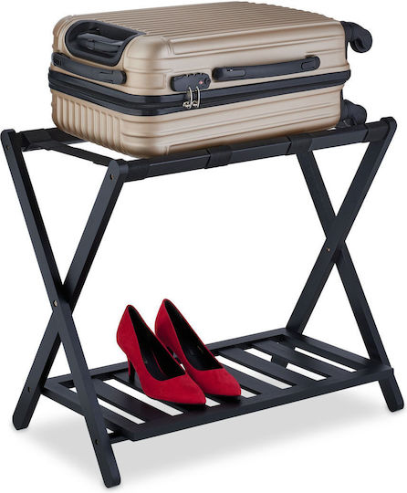 Relaxdays Rack Pentru Bagaje De Hotel Din Lemn Pliabil Negru Cu Dimensiuni 59x40xÎnălțime 68cm Pliabil