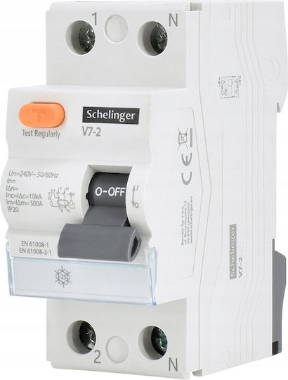 Residual Current Circuit Breaker Ac 2p 25a 30ma Schelinger A03-v7-2-25-030