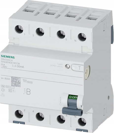 Residual Current Circuit Breaker Sentron 3+n-pole 25a 30ma Type B 400v Short-delay 4mod 5sv3342-4