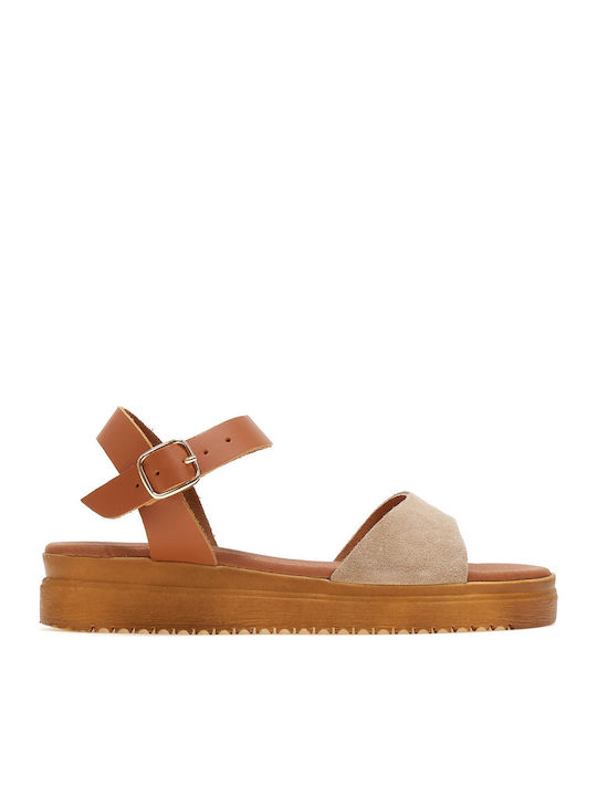 Leather Women's Flat Sandals Flatforms Brown