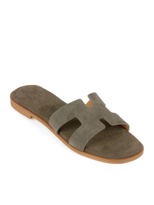 Silia D Leather Women's Flat Sandals Khaki