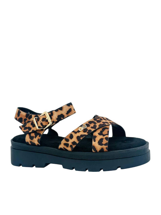 Leather Women's Flat Sandals Brown