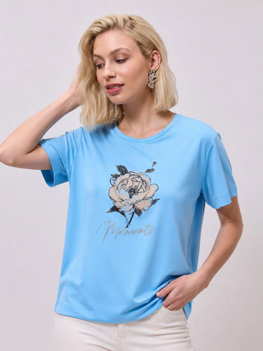 Enzzo Bluză Damă Mâneci Scurte Bleu