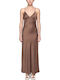 Dress Women Twenty-29 Καλοκαιρινό Maxi Βραδινό Φόρεμα Κομπινεζόν Σατέν Εξώπλατο Καφε