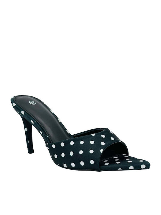 Leather Mules with Thin High Heel in Black Colour