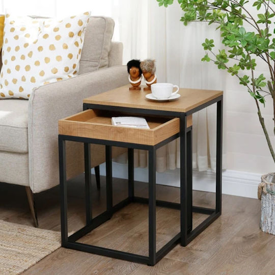 Ορθογώνιο Βοηθητικό Τραπεζάκι Ξύλινο Black/brown 2τμχ Μ40xΠ45xΥ55εκ.